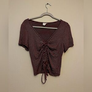 Striped V-Neck Ruched Top